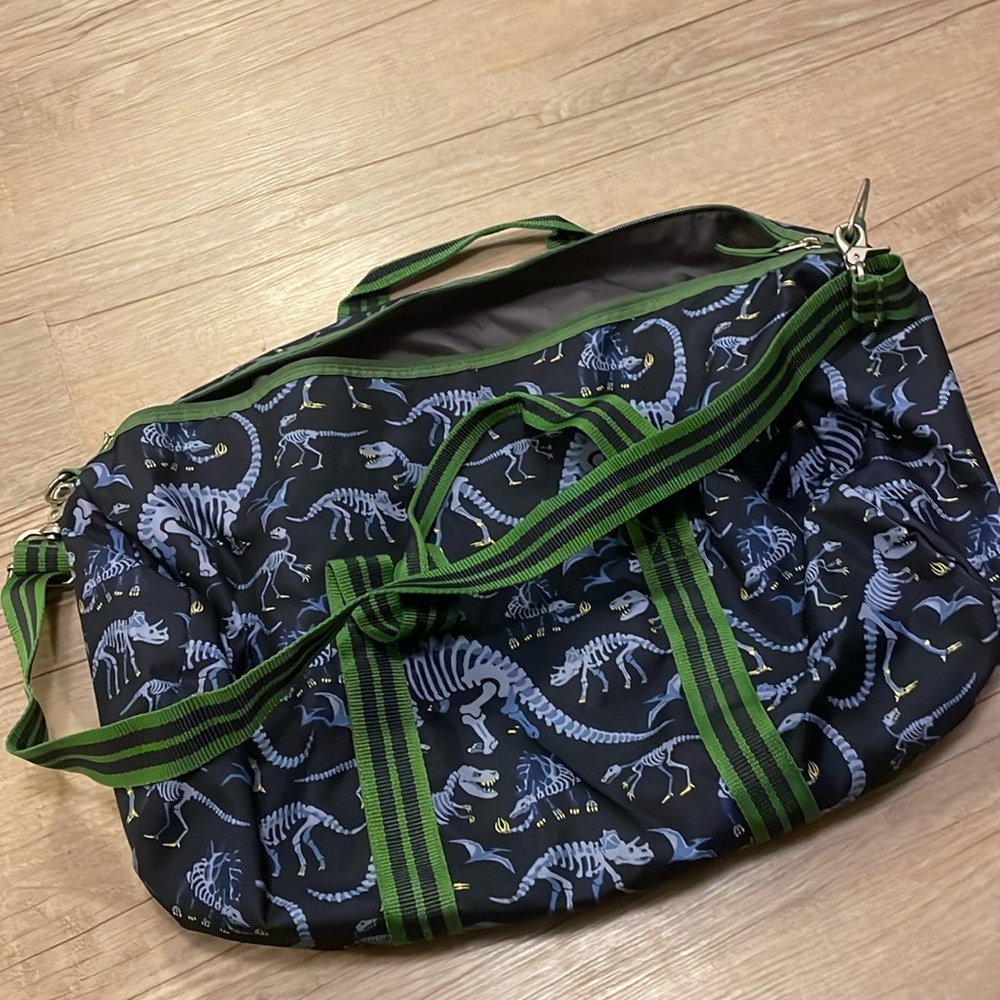 Pottery Barn Kids dinosaur duffle bag.